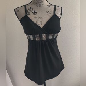 Vintage Y2K YaG Couture Black & Silver Sequins embellished top_Small